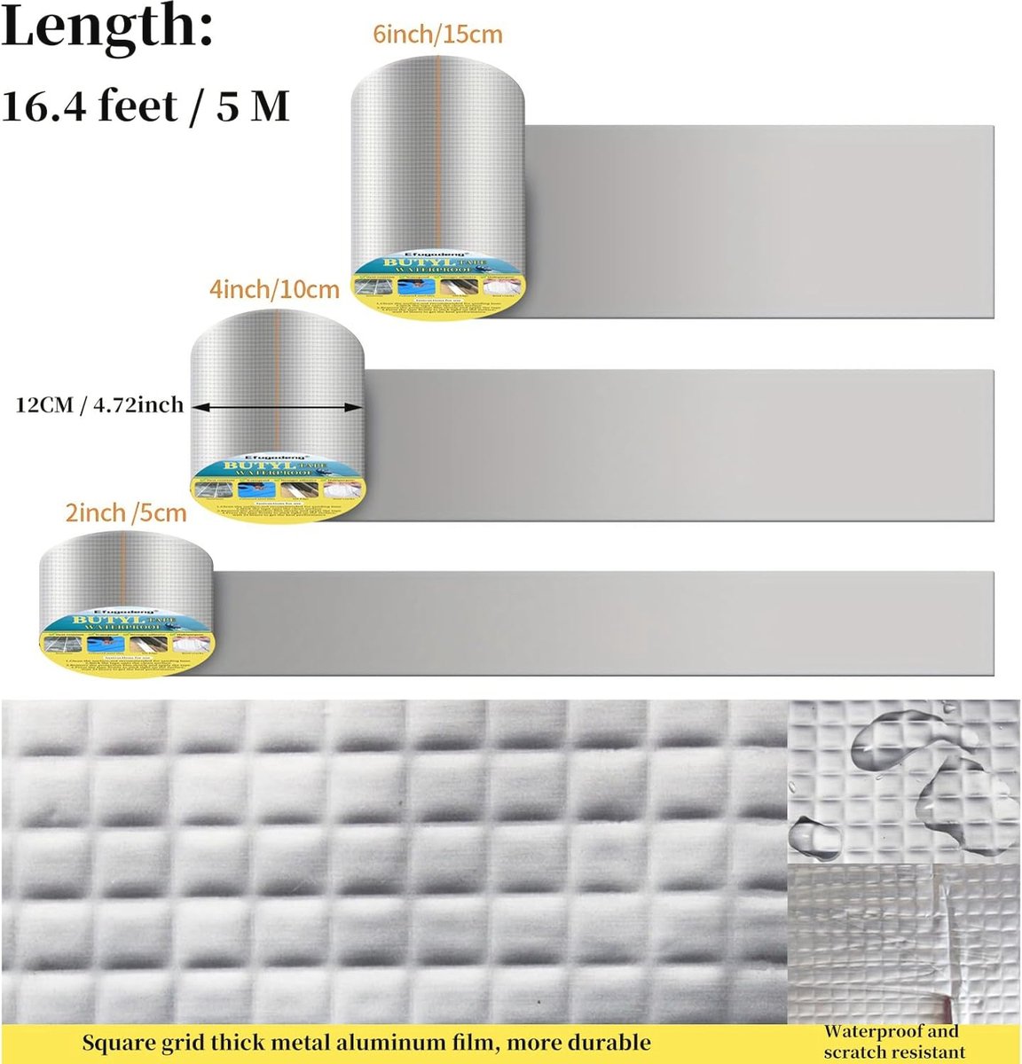 TAPEBEAR Butylband, 200 mm x 5 m, waterdicht, zelfklevend, aluminium afdichtingstape, butylband voor daken, dakgoten en lekken