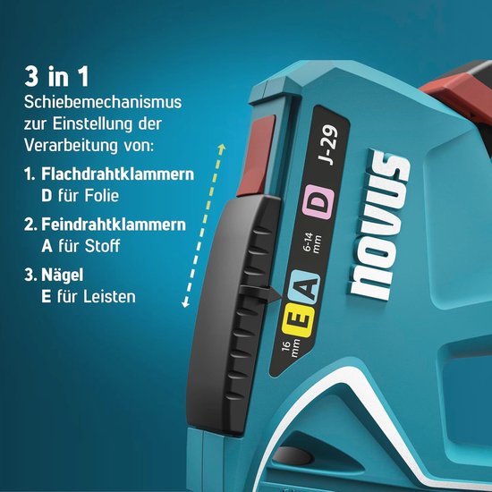 NOVUS TOOLS MetaBOX J-550 Accunietjes, set incl. 25.000 nietjes, voor fijne nietjes 6-14 mm en spijkers 16 mm, compatibel met 18 V Li-Ion CAS accu, elektrische professionele nietmachine voor hout