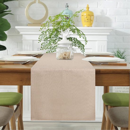 DEKO AS Shabby Chic linnen look polyester geurloze tafelloper beige 20cm x 5m 25 : Deko AS GmbH