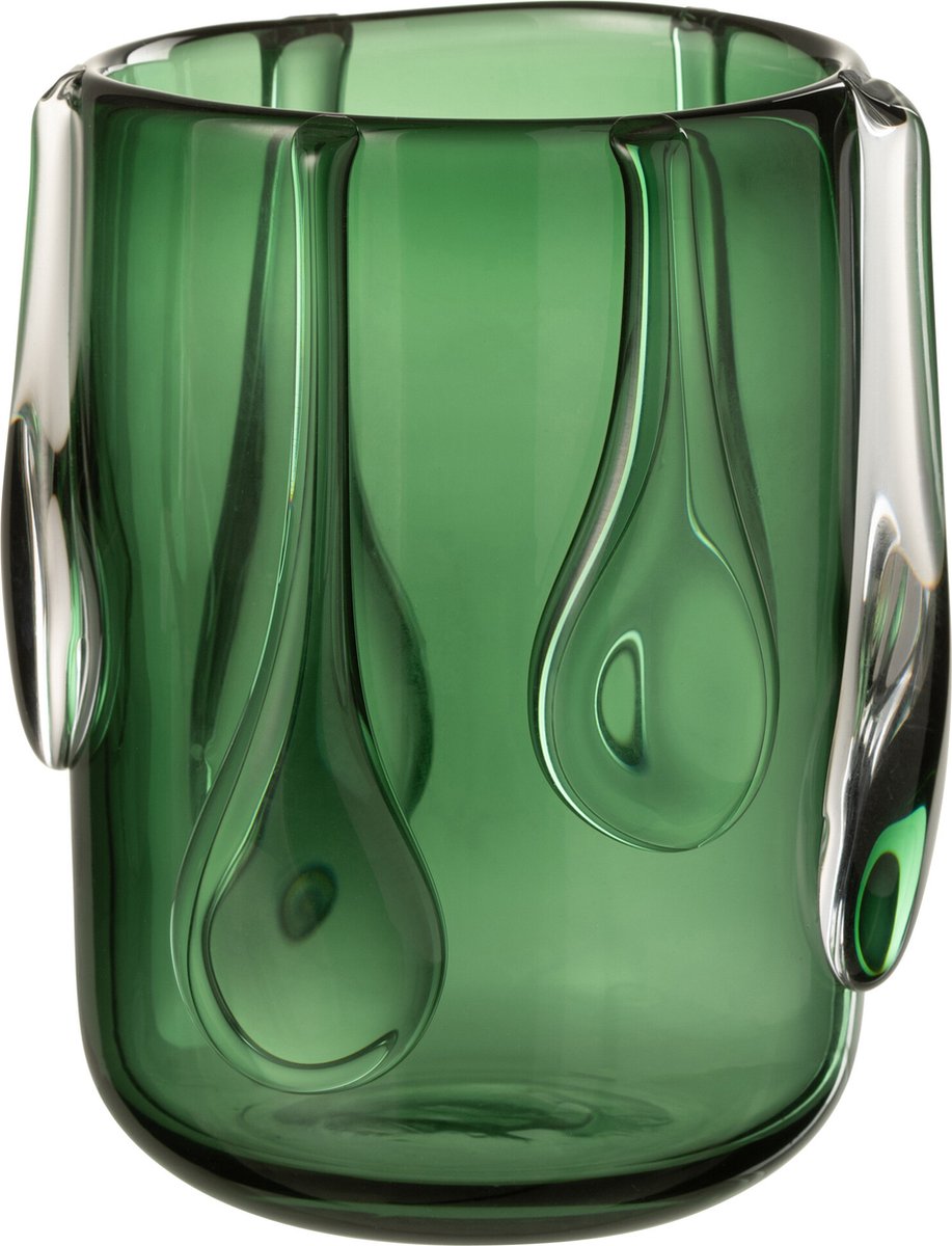 J-Line vaas Drippy - glas - groen - small - Ø 18.5 cm