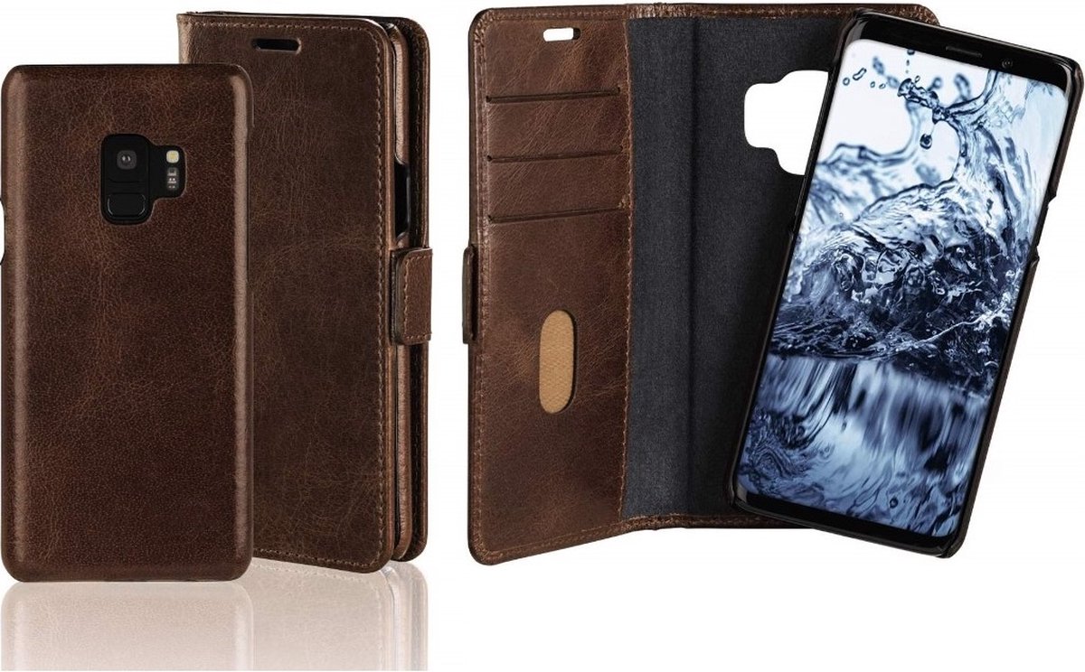 Pazzimo Echt lederen 2in1 boekje + cover bruin voor Samsung Galaxy S9