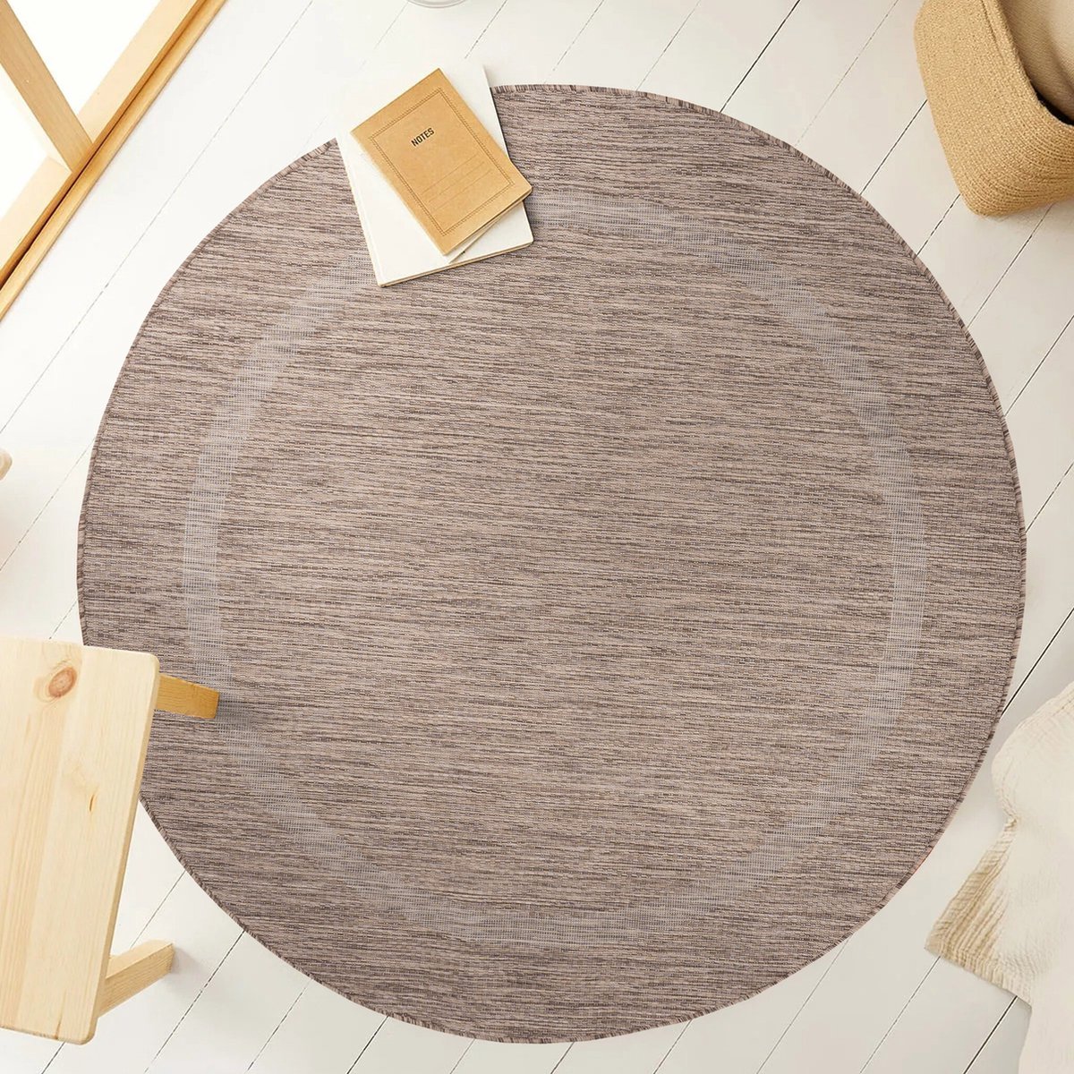 Muratap Relax Uni Binnen en Buiten - Rond Vloerkleed - Indoor & Outdoor - Laagpolig Effen - Bruin- 200 CM ROND