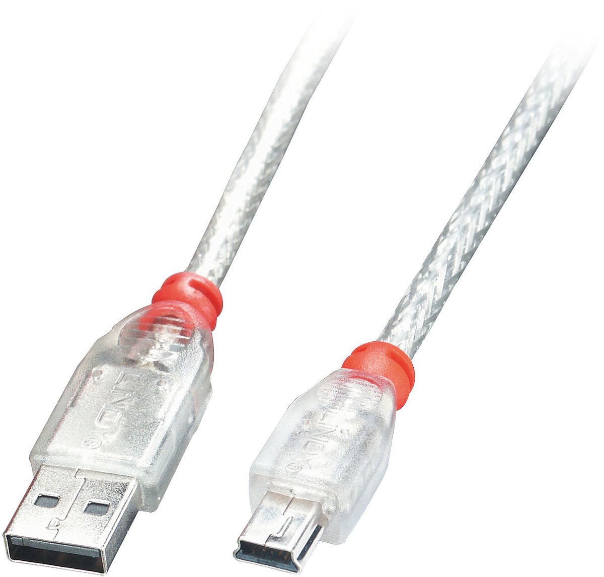 Lindy 41782 USB A/Mini-USB B 1m 1m USB A Mini-USB B Oranje, Transparant USB-kabel