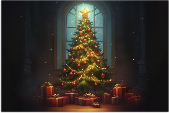 Poster 90x60 cm - Kerstboom - Cadeau - Kerst - Winter - Posters - Kamer decoratie - Wanddecoratie woonkamer - Kerstdecoratie voor binnen - Kerstversiering - Kerstmis versiering in huis - Christmas tree decorations