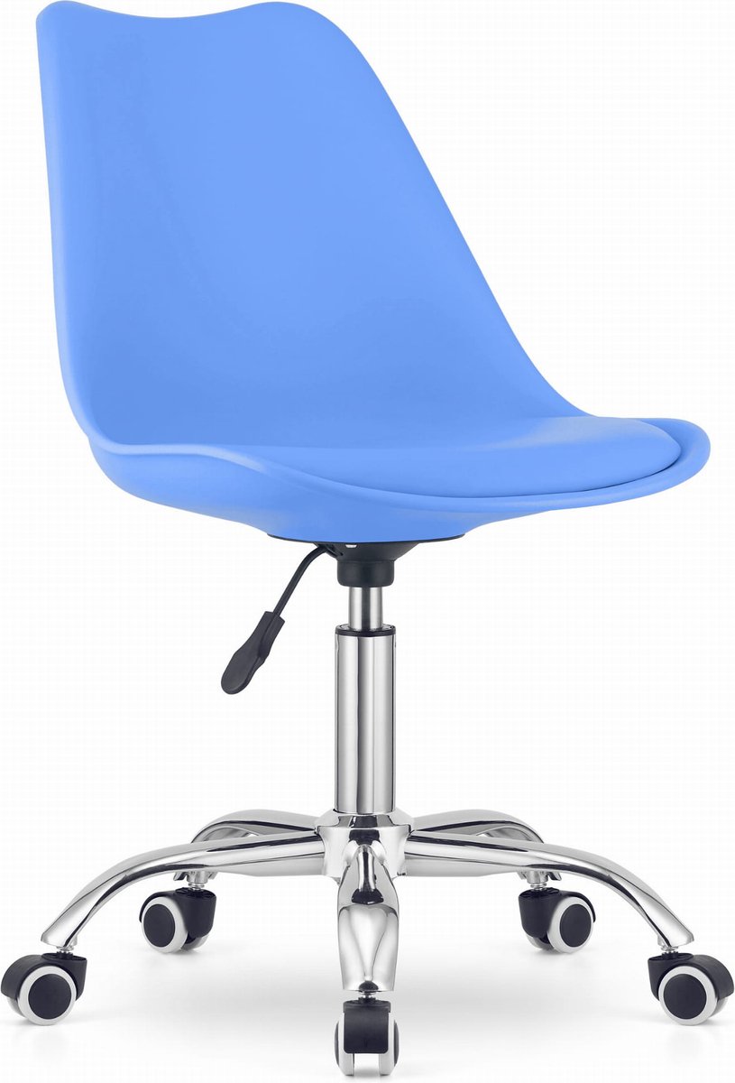 ALBA Bureaustoel Blauw, Ergonomisch Design, Verstelbare Zithoogte, Chrome Basis. Perfect voor Kinderkamer of Kantoor. Max. 110 kg