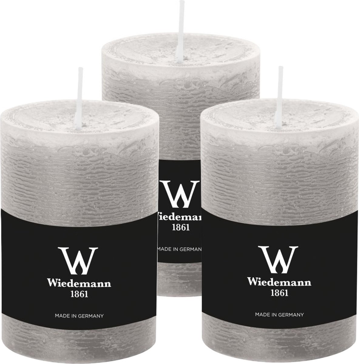 Wiedemann Cilinderkaars/stompkaars - 3x - rustieke kaars - lichtgrijs - 7 x 10 cm - 43 branduren