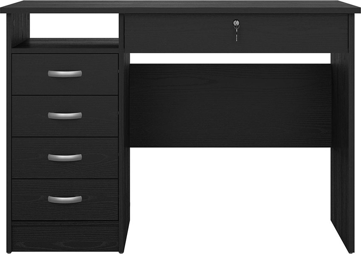 FunctionPlus bureau 5 lades, 1 plank zwarte essenhout decor.