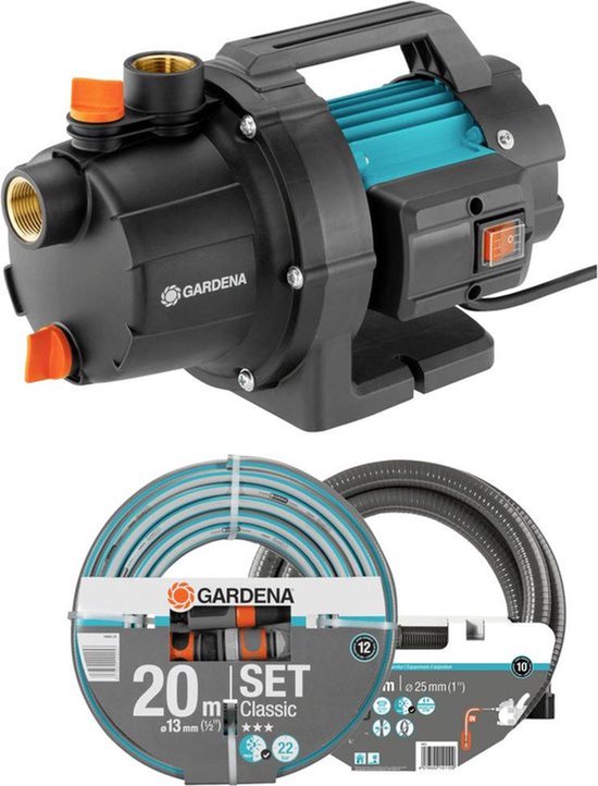 Gardena 3000/4 Basic Tuinpomp Set 3000 l/u 3,5 bar met tuinslang, sproeier en aanzuigset, energiezuinig