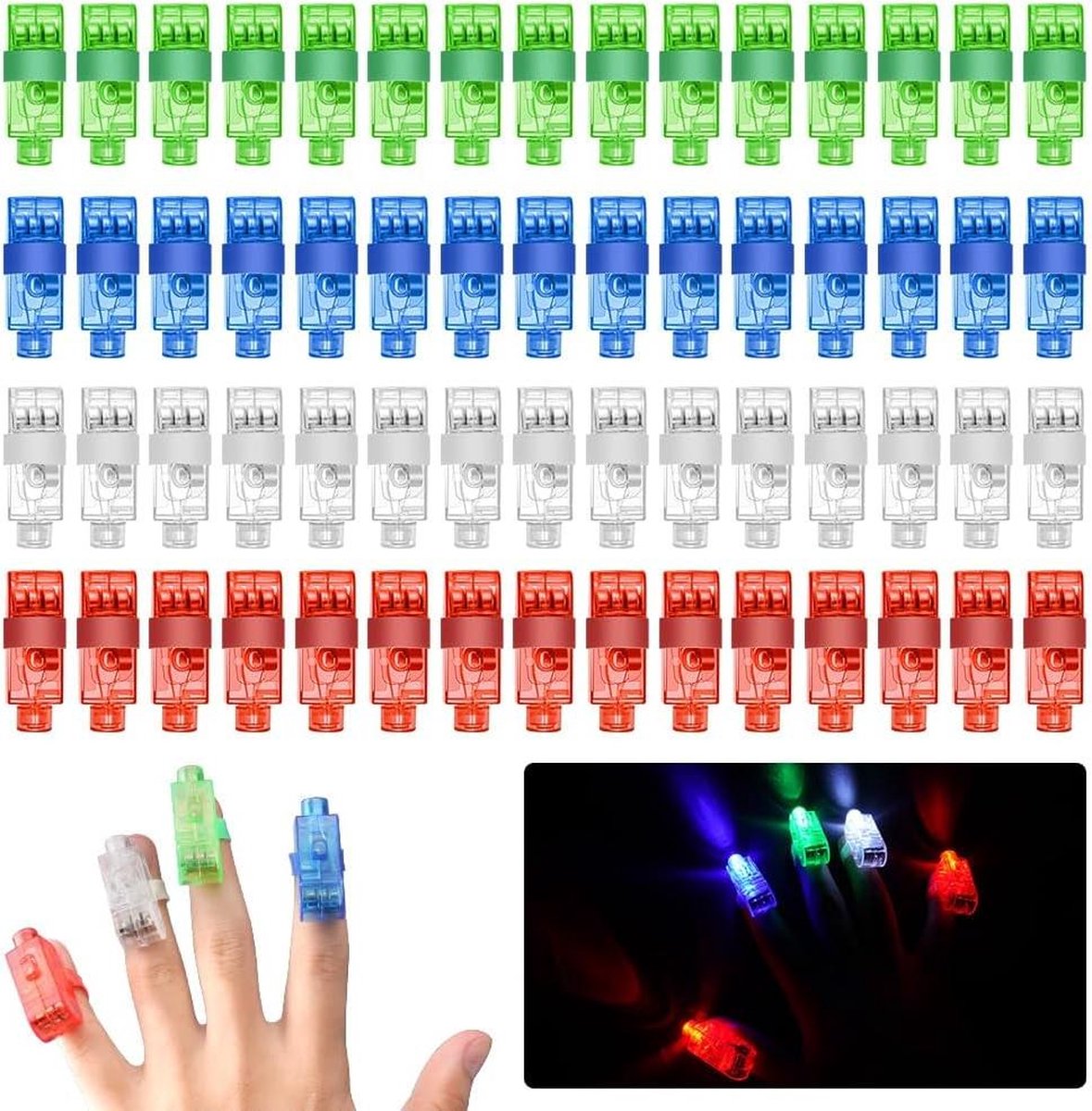 LED-vingerlichten voor kinderen - 60 stuks - 4 kleuren - felle vingerzaklampen - glow in the dark speelgoed - Halloween Kerstmis-feestbenodigdheden .