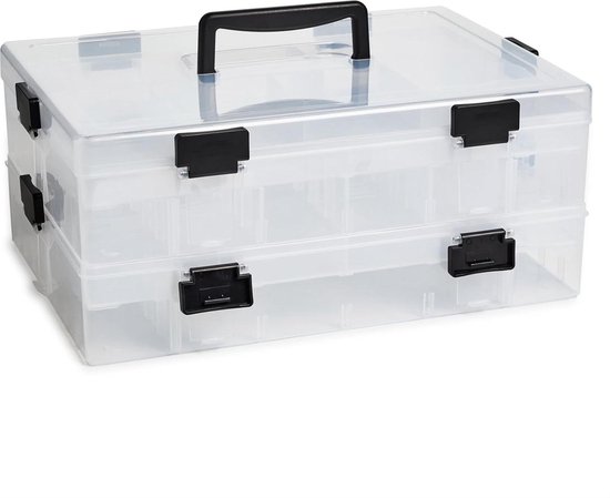 2 Laags Stapelbare Transparante Plastic Opslagdoos met Handvat en ...