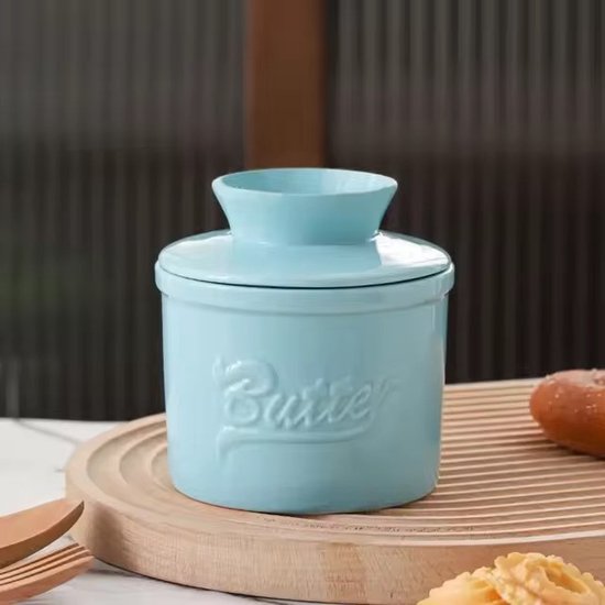 Beurrier en porcelaine avec couvercle et ligne d'eau
