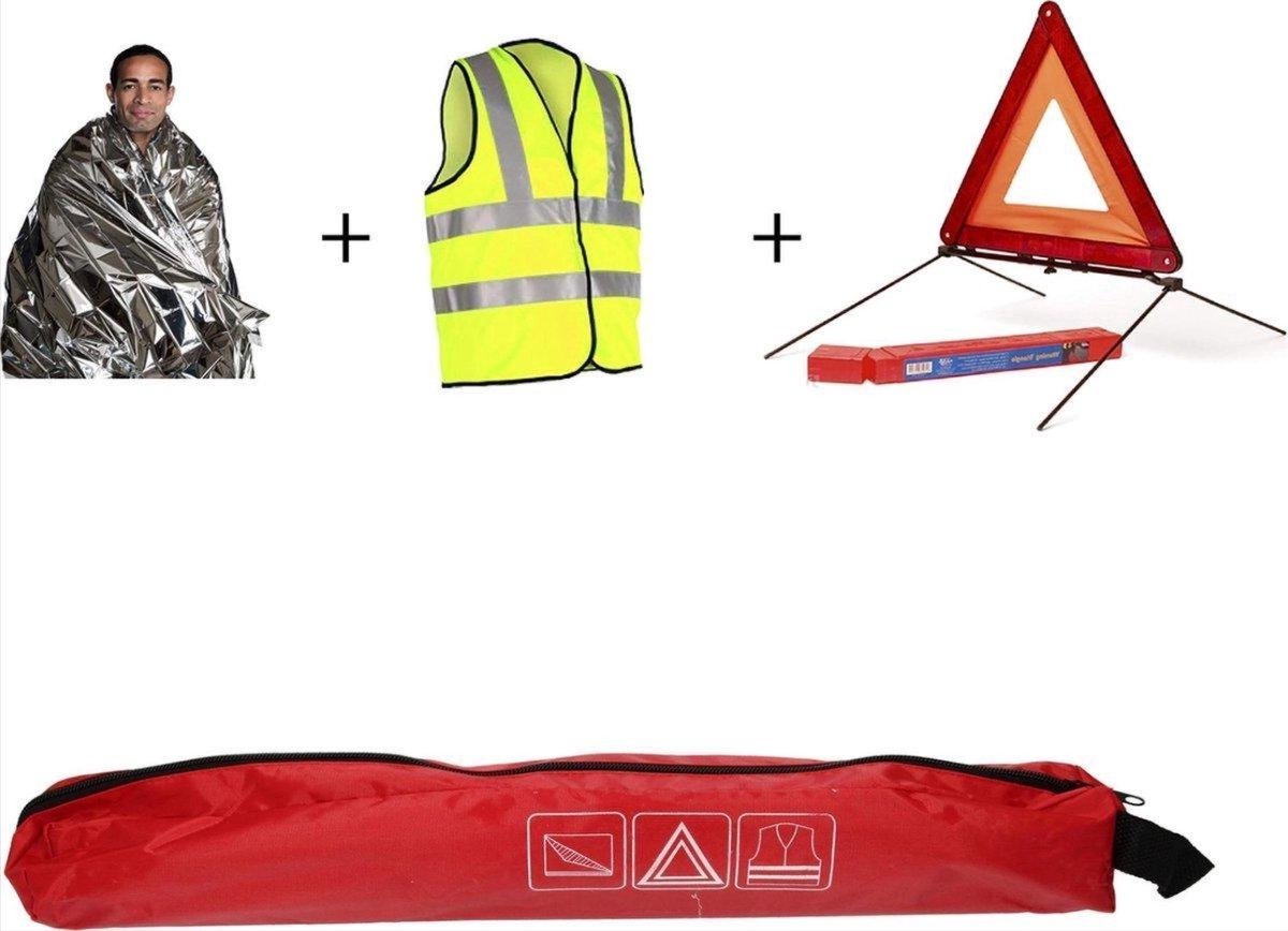 *** Auto-3 delige veiligheidsset voor op en langs de weg veiligheidsset -Isolatiedeken - Gevaren driehoek en Veiligheids hesje Auto Vakantie Veilig Onderweg van Heble® ***