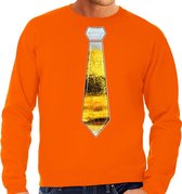Bellatio Decorations Apres ski sweater voor heren - bier stropdas - oranje - wintersport - snowboarden M