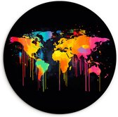 WallCircle® Wandcirkel 60x60 cm - Muurcirkel Wereldkaart - Verf - Kleurrijk - Graffiti - Wereld - Muurdecoratie woonkamer - Wanddecoratie slaapkamer - Kamer decoratie accessoires - Ronde schilderijen