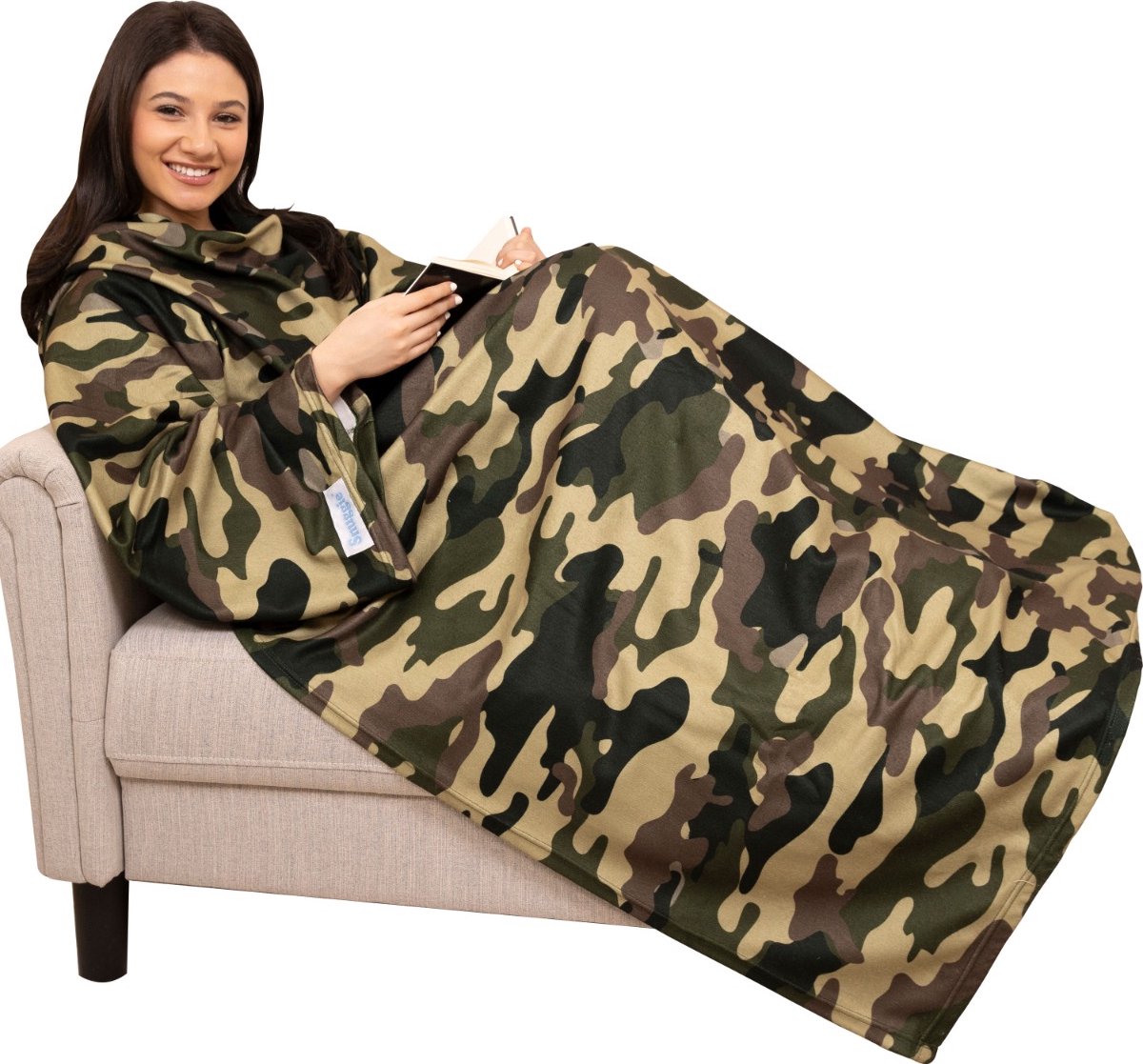 Snuggie Original - Fleece Deken met Mouwen - Green Camo - 180x137cm - Hoodie met Mouwen en Handige Zakken - Warme & Zachte TV Deken — cadeau in Wonen & Interieur - foto 2