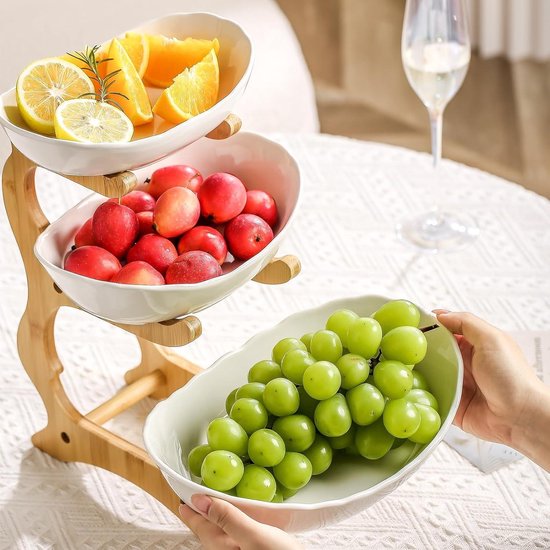 Fruitschaal Standaard - Frutivo - Metalen Opslag - Houten Handvat Ontw