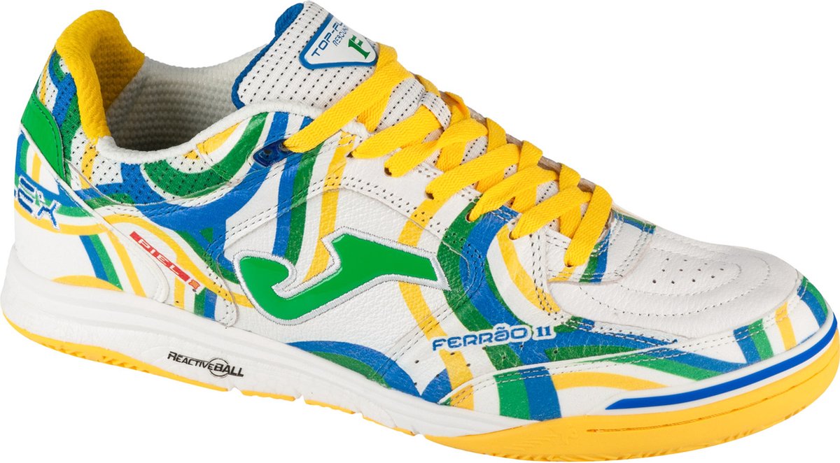 Joma Top Flex Rebound 2442 IN, witte indoorschoenen voor mannen, maat 44,5, met kleurrijke details en grof leder.