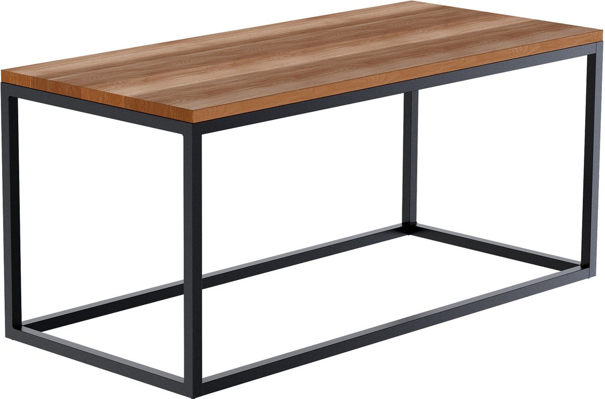 CLP Manteo Bijzettafel - metaal met hout - woonkamer - Salontafel van eikenhout - Sofa-tafel met metalen frame - Vierkant nachtkastje 100x45x50 cm