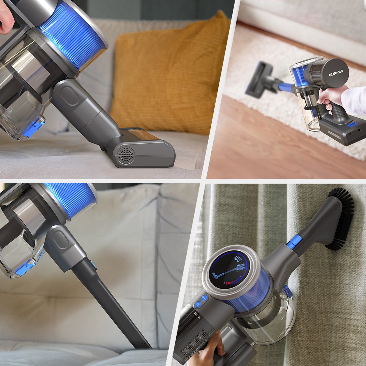 Auronic Steelstofzuiger Draadloos 350W - Draadloze Stofzuiger - HEPA Filter - Zelfstaand - Extra Accu - Op Accu - Zonder Zak - Kruimeldief - Vacuum Cleaner - Grijs/Blauw — afbeelding 4