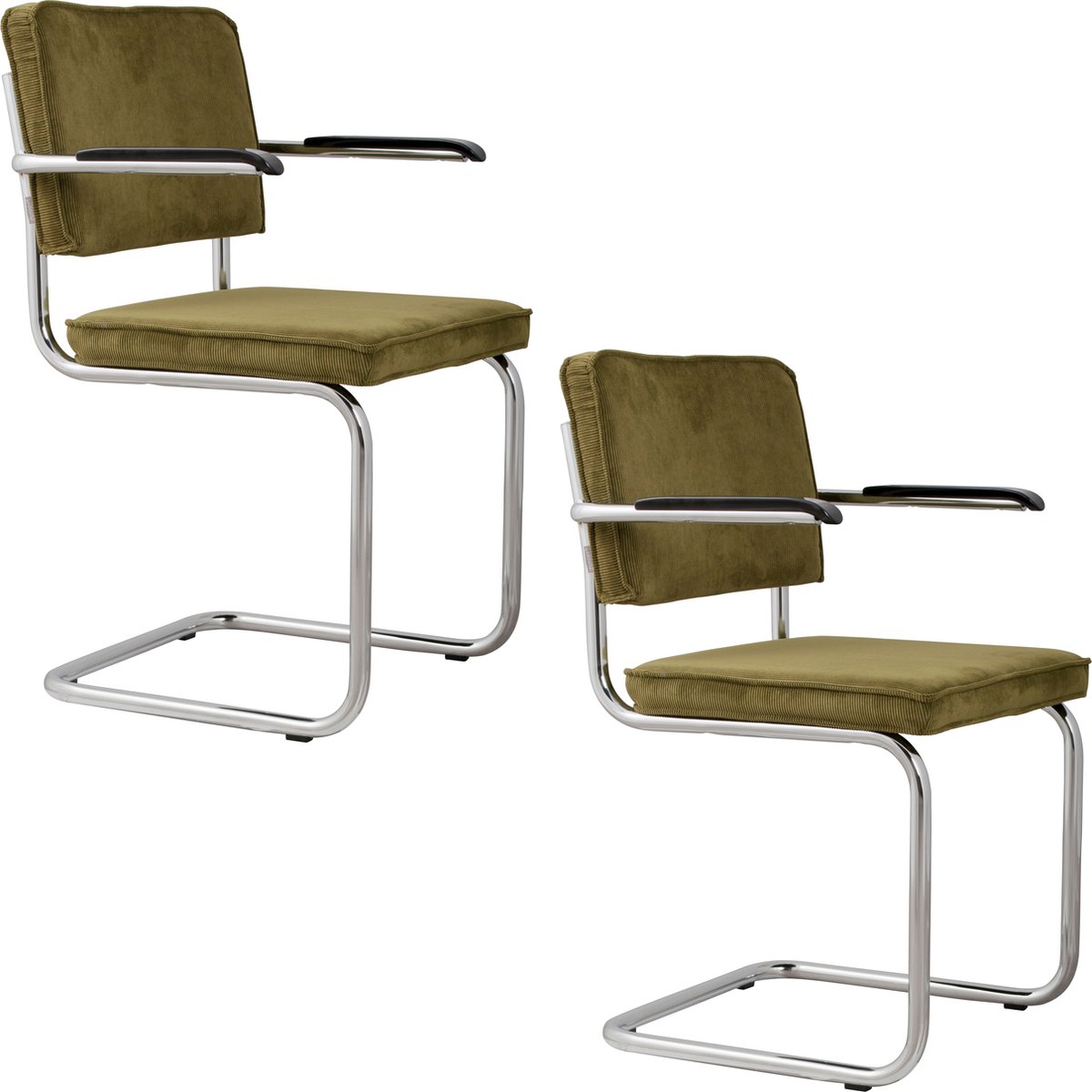 Ridge Rib Eetkamerstoelen Armleuning Groen - Set van 2
