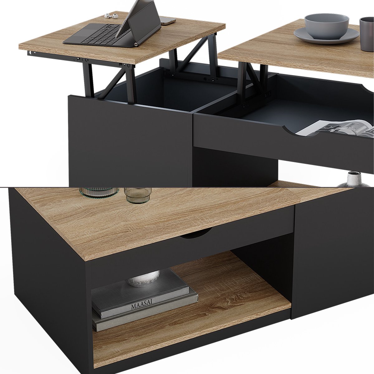 Vicco Salontafel Avela, Zwart, 55 x 110 cm