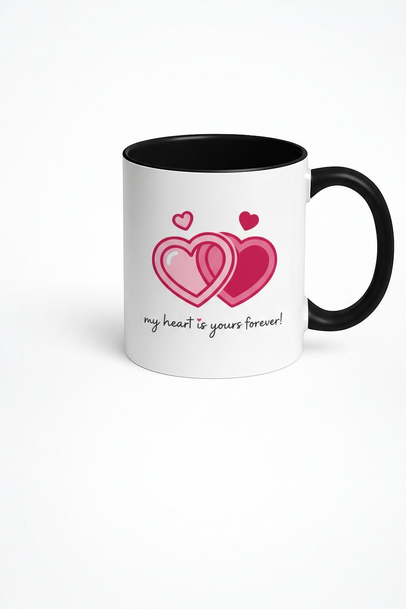 Mok met Liefdeshartjes 'My Heart Is Yours Forever!' - Romantisch Wit/Zwart Cadeau