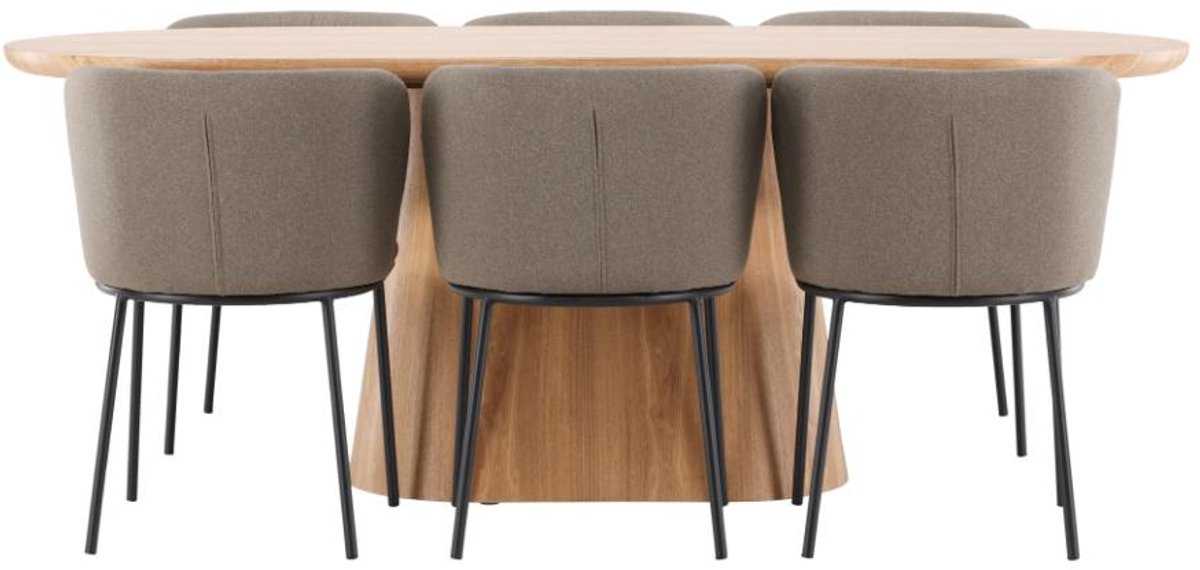 Stjärnö eethoek tafel 90x200cm en 6 stoelen naturel, bruin.