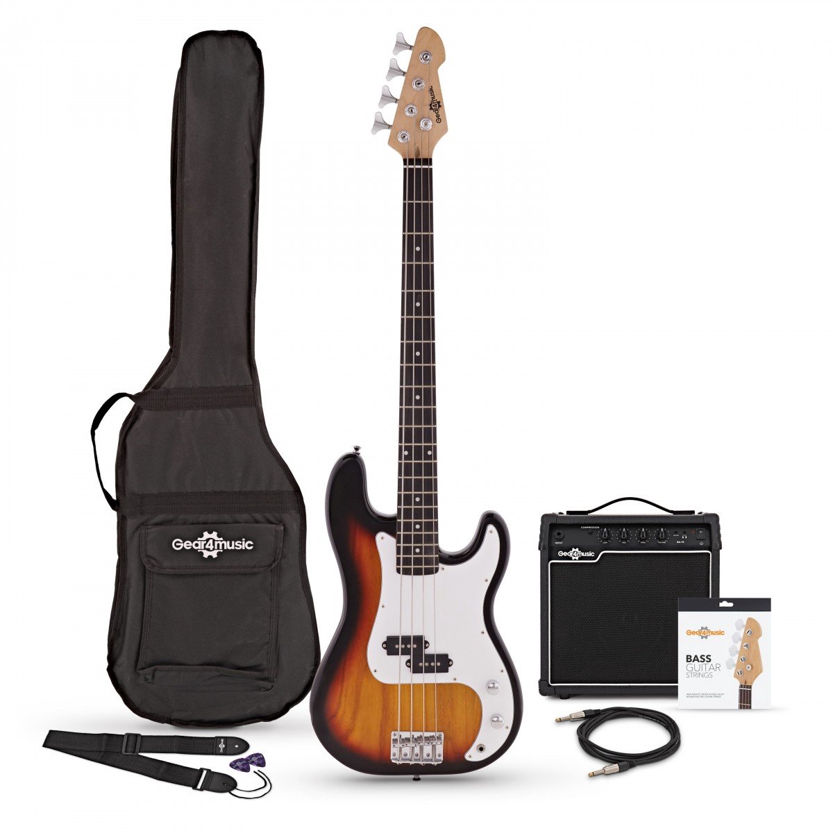 LA Basgitaar + 15 W Versterkerpakket, Sunburst