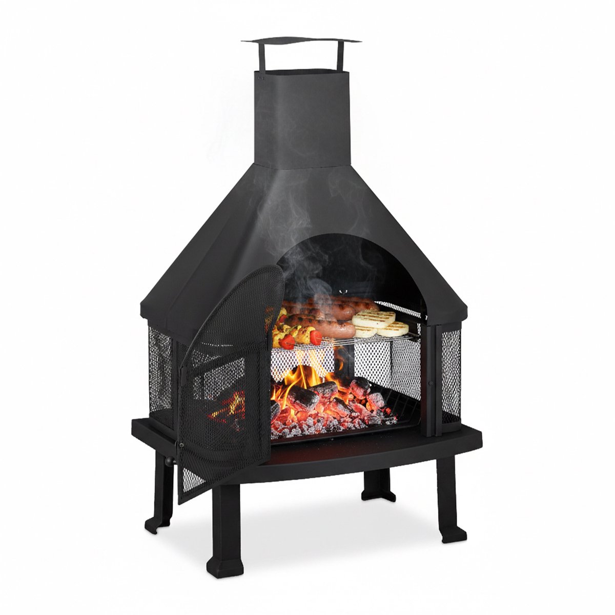 Bol.com Tuinhaard met bbq - met vonkenscherm en pook - 110 x 63 x 51 cm aanbieding