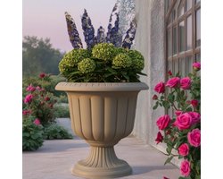Sierlijke Nergiz Plantenbak - Ronde Bloempot op voet 60cm - 47L - Taupe Mokka - UV-bestendig - Kruidenbak