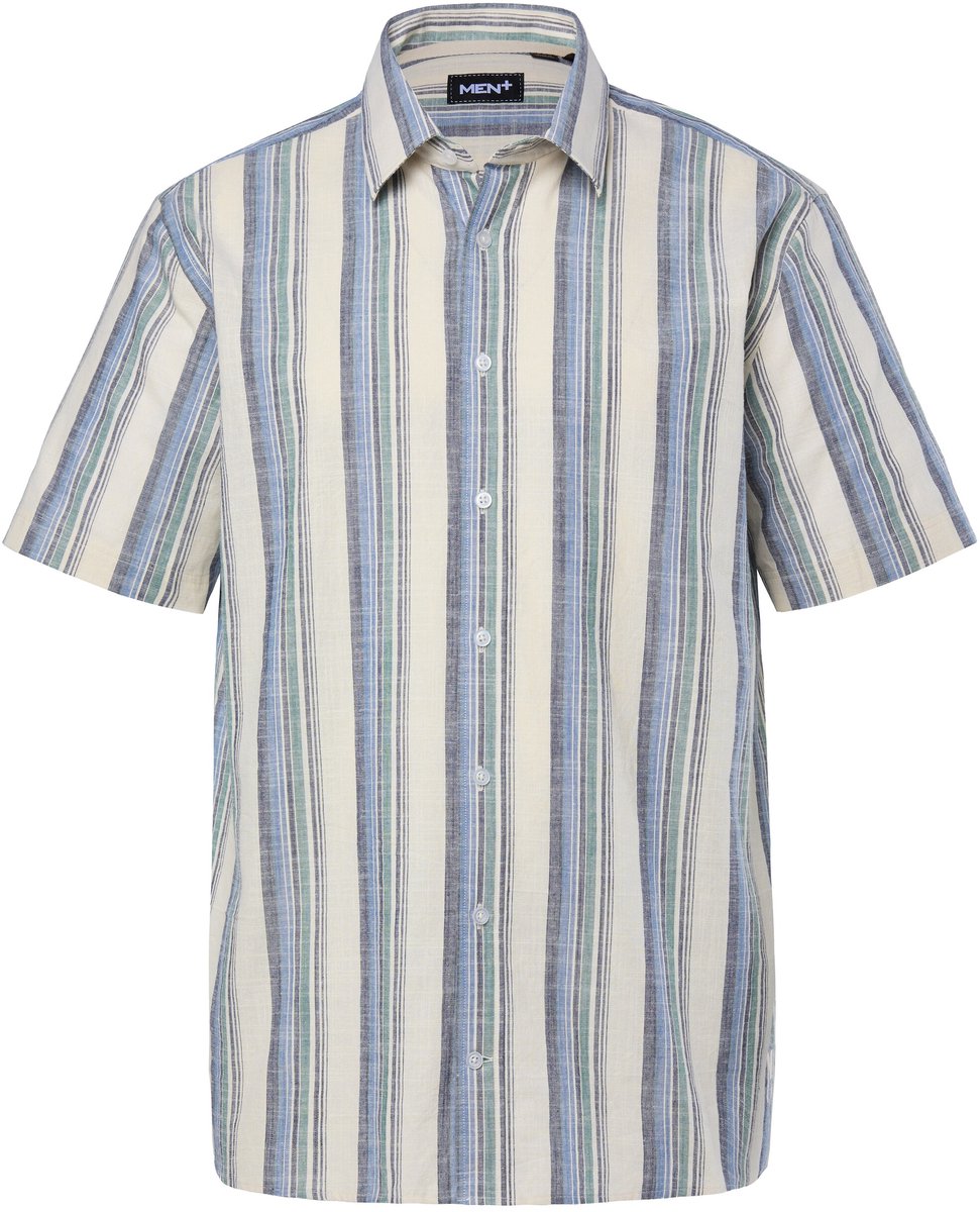 Men Plus - Heren - Gestreept overhemd linnenlook korte mouwen kentkraag - Donker kiezel - Maat 6XL