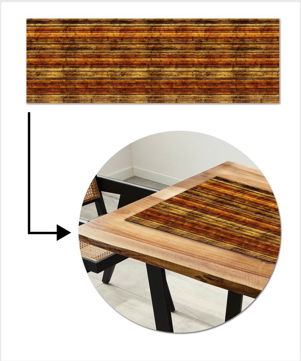 Tafelloper 150x50 cm - Tafelmat vinyl Vintage - Hout - Patronen - Planken - Tafeldecoratie - Tafelversiering - Keuken decoratie - Tafel versiering