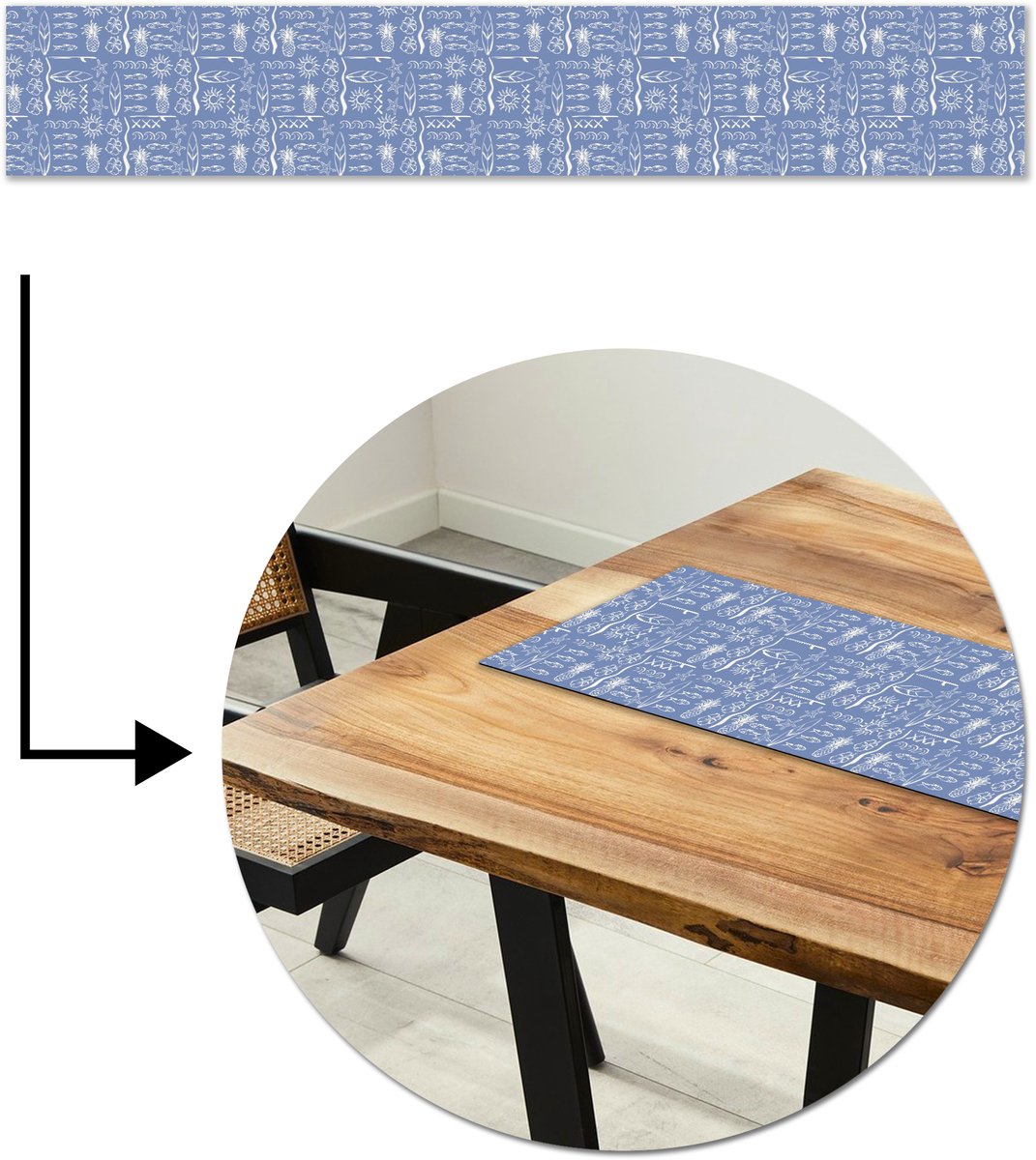Tafelloper 180x30 cm - Tafelmat vinyl Kust - Zee - Blauw - Wit - Tafeldecoratie - Tafelversiering - Keuken decoratie - Tafel versiering