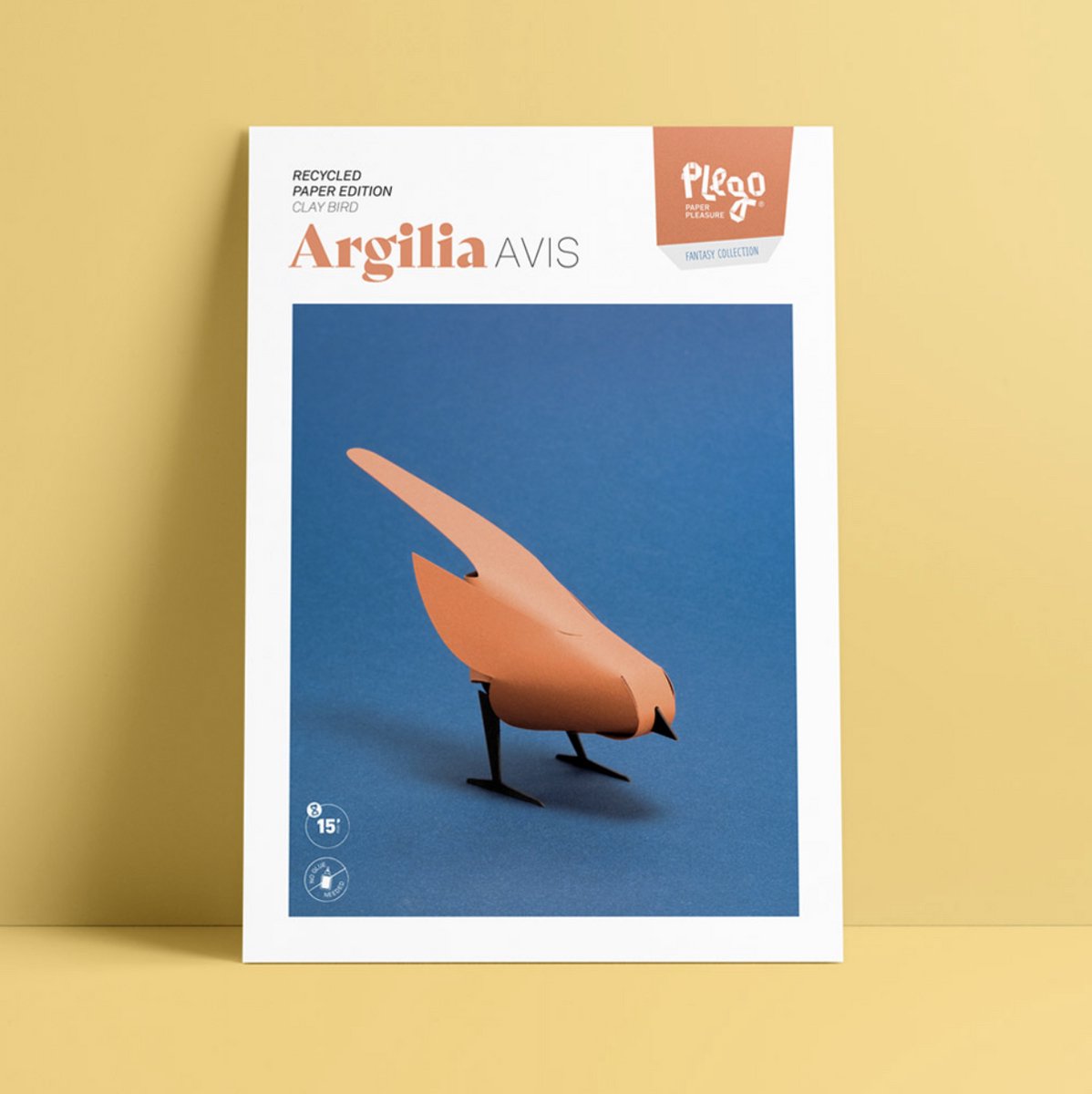 Plego 3D Design Papieren Figuur Fantasy Collection “ARGILIA AVIS” Editie Klei Vogel | Papierdecoratie voor kinderen en volwassenen - DIY-knutselpakket | Gerecycled papier | Skill: