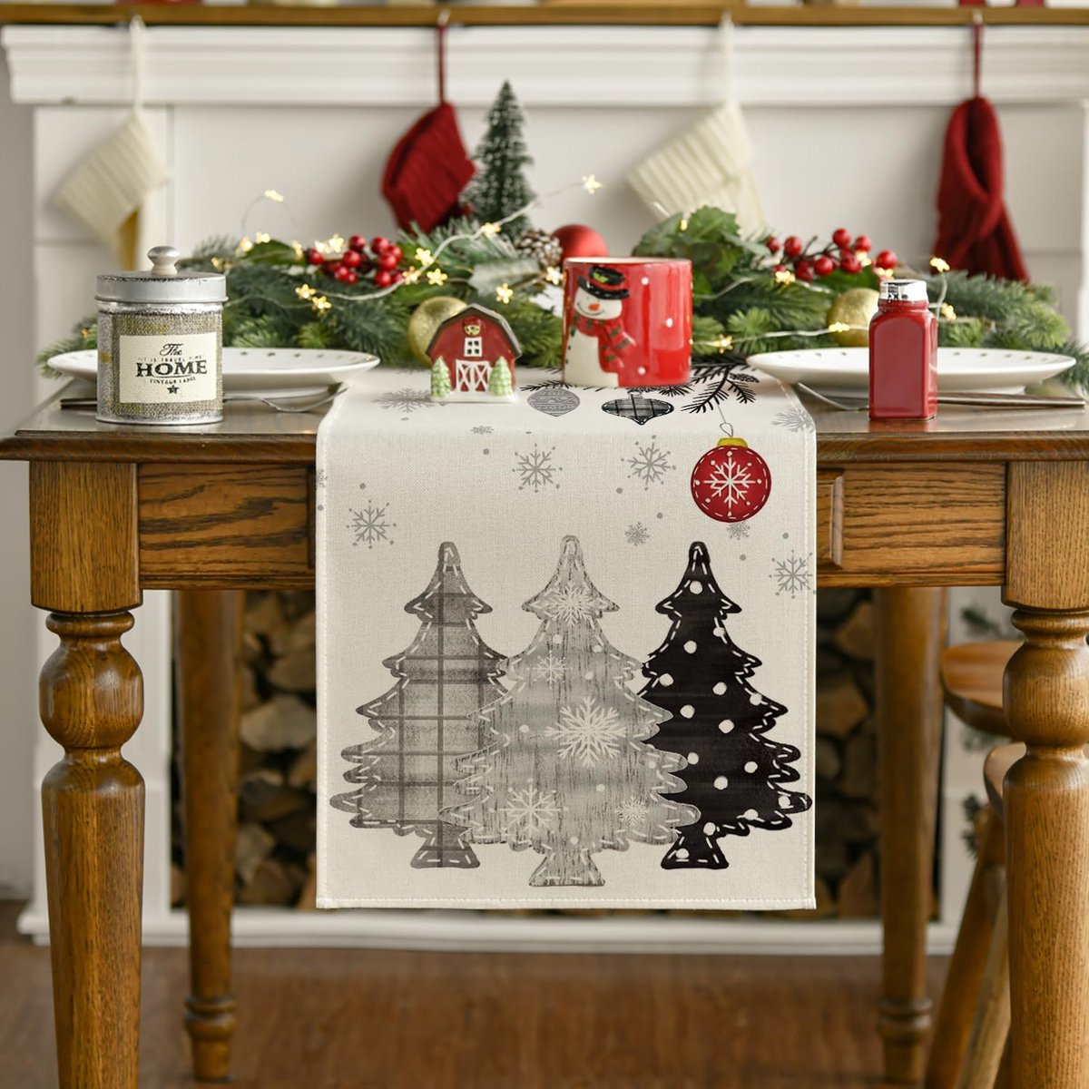 Rustieke Tafelloper voor Kerst en Winter - Grenen Bomen Design - 40x140 cm