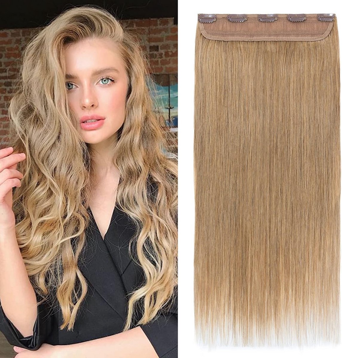 Dik Haarstuk met Clips voor Volume - 50cm Remy Menselijk Haar - 27 Donkerblond