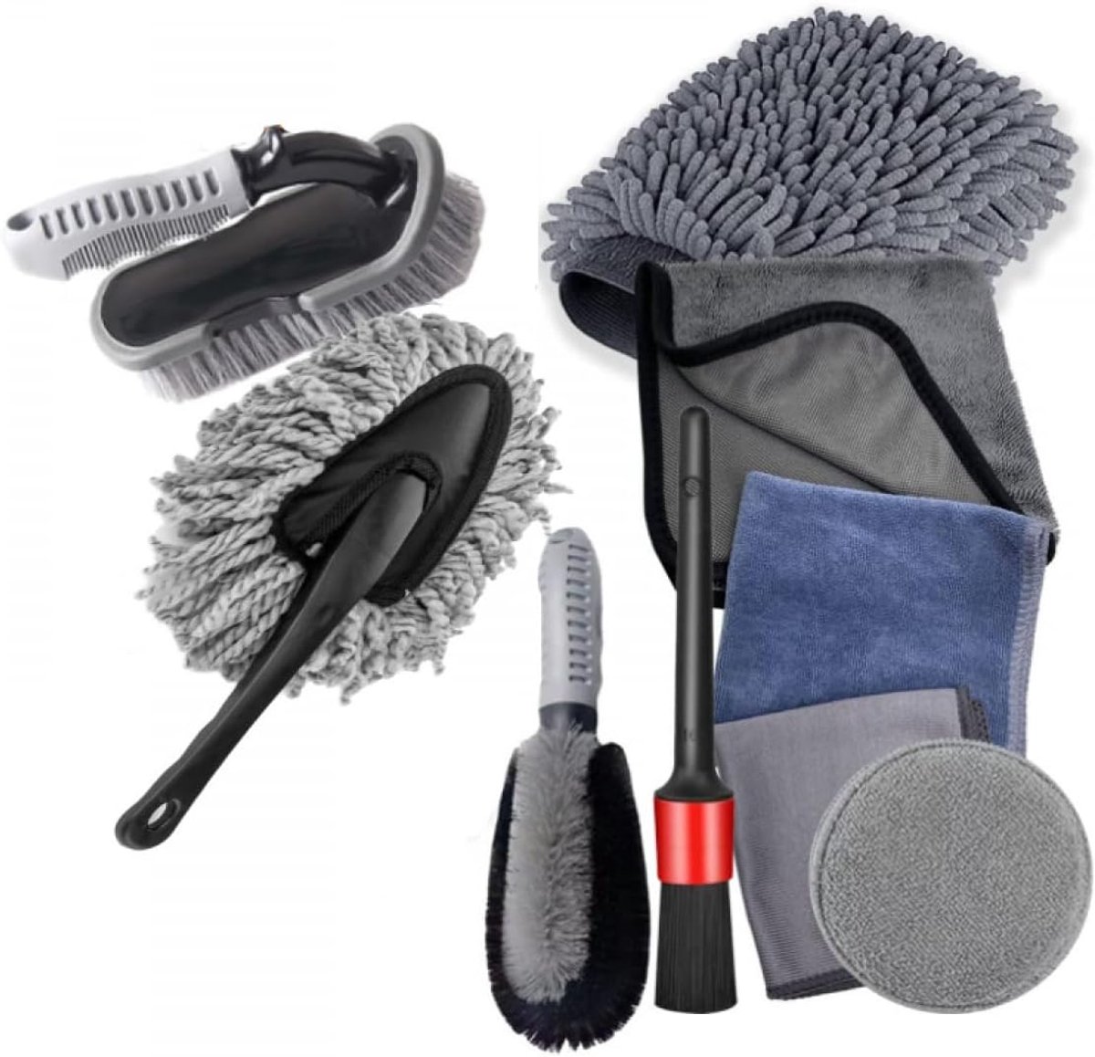 Complete Car Care Kit - Autowassets - 9 Delig Kitset - Microvezel Handdoeken - Dubbelzijdige Spons & Borstels