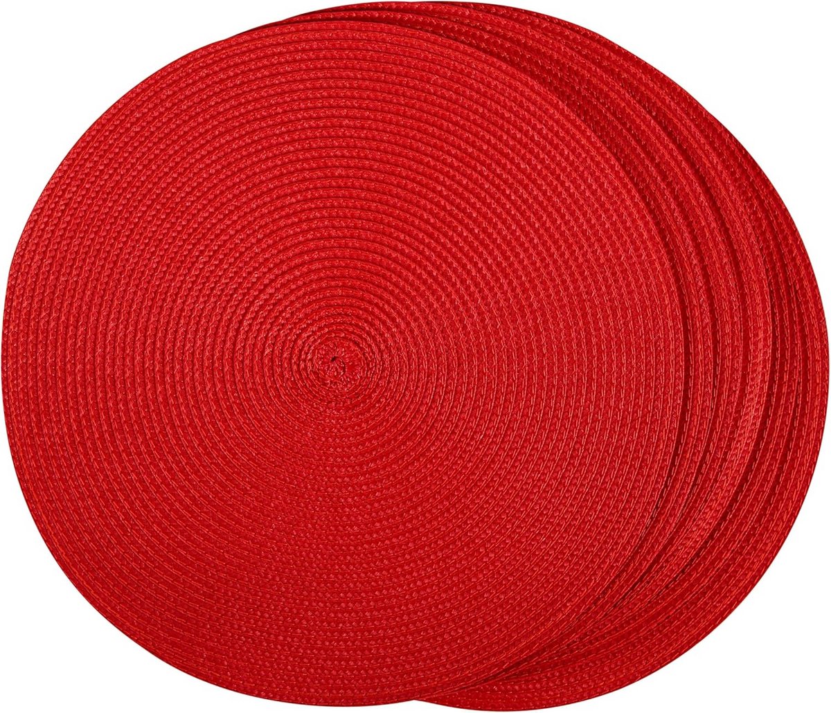 Set van 6 Ronde Geweven Placemats voor Binnen en Buiten, 38 cm