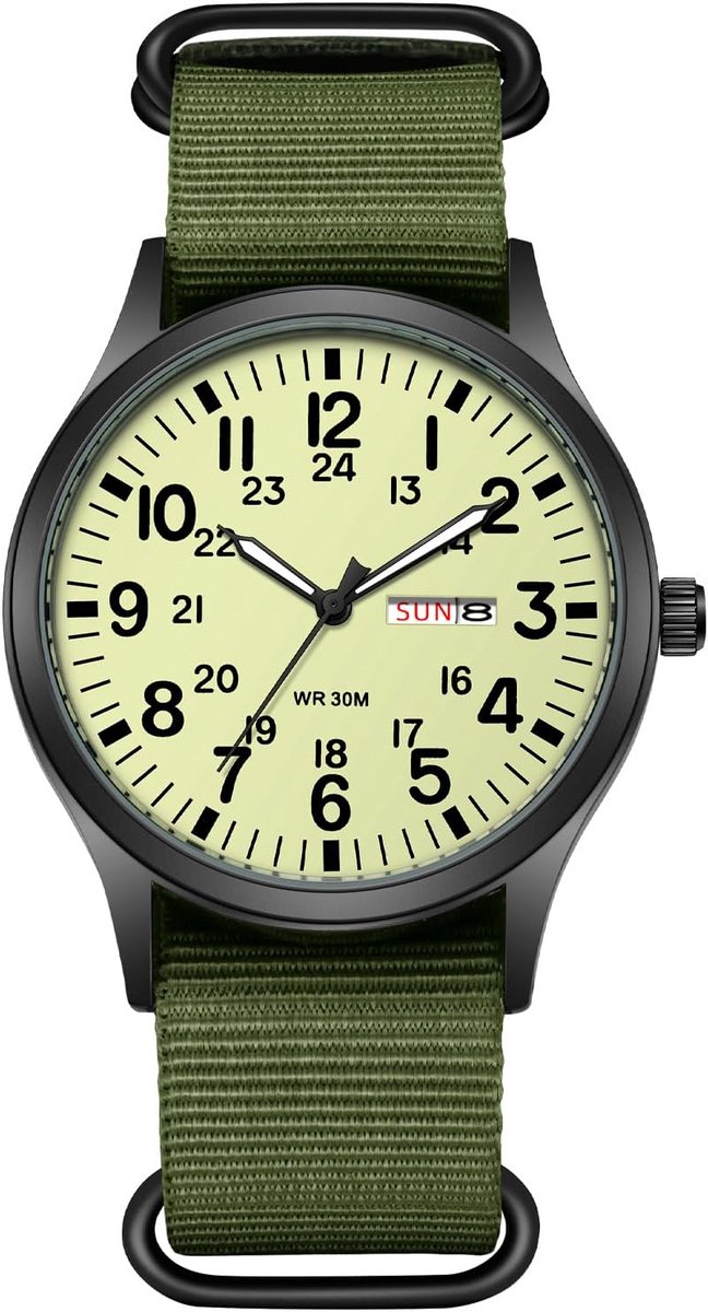 Klassiek Analoog Herenhorloge met Nylon Band en Kalender