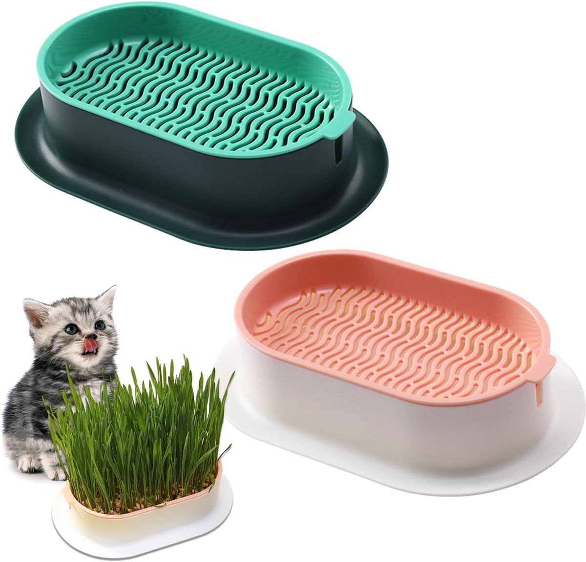 2 Plantenschalen voor kattengras - Kweekschalen voor kat - Kiemschaal voor kattengras zaden - Voor katten - Thuis en op kantoor - Zaaibak voor tuin - Ideaal voor kattengras kiemproductie