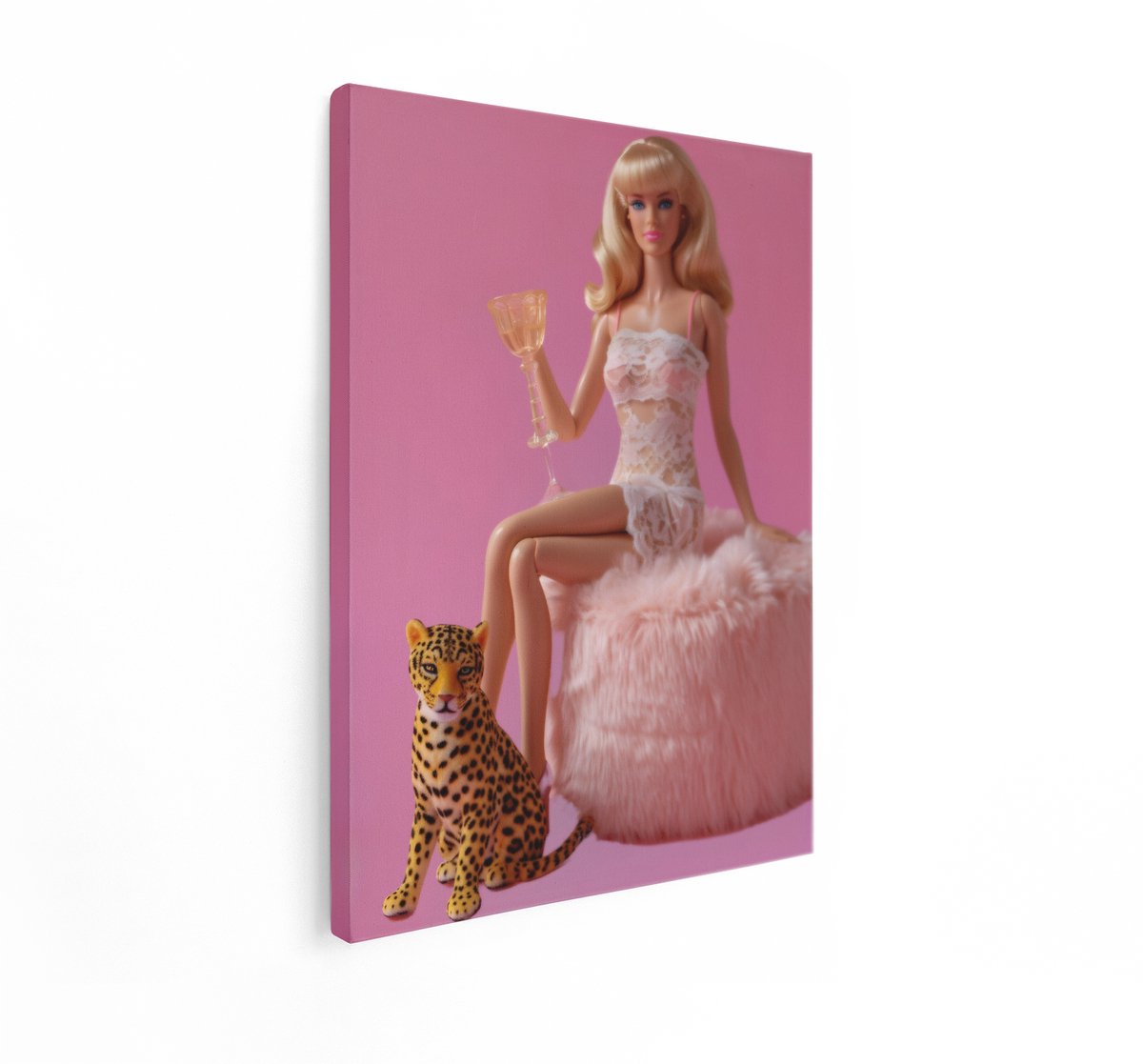 Artaza Canvas Schilderij Pop Art - 60x80 cm - Wanddecoratie Vrouw - Muurdecoratie Luipaard - Decoratie Roze - Schilderijen Op Canvas
