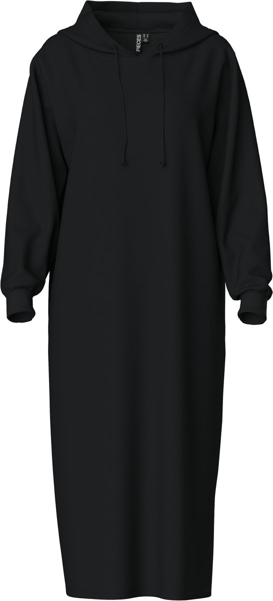 Pieces Hoodie Midi Dress - Loungewear Dress - Katoenen dik extra lang nachthemd - Zwart /