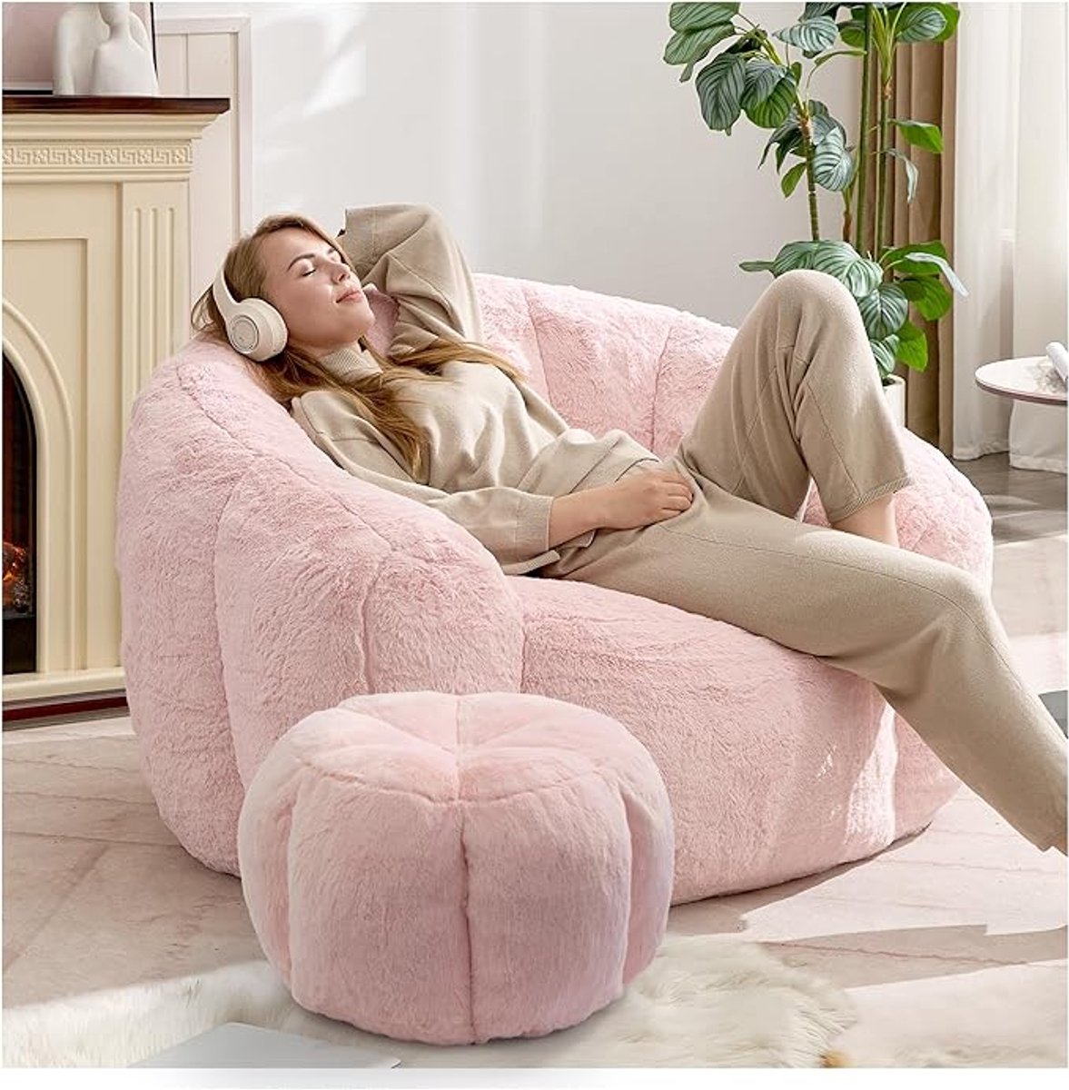 Zitzak Stoel 108x108x52 cm – Comfortabele Chenille Lazy Lounger voor Volwassenen en Kinderen, Single Gaming Sofa, Oversized Hoge Rug, Recliner Lounge Stoel voor Slaapkamer, Woonkamer en Kantoor – P...