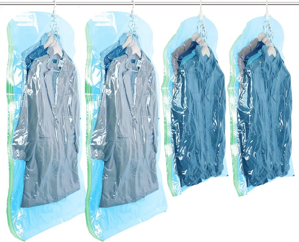 Set van 4 Hangende Vacuüm Opbergzakken voor Kleding - 80% Ruimtebesparing