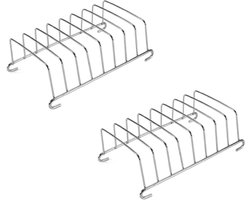 Zilverkleurig roestvrijstalen rooster met 8 gaten voor het koelen van toast, brood, gebak en andere bakwaren-Rechthoekig rooster voor de airfryer-Veilig en gezond roestvrijstalen rooster voor bakken - 2 stuks.