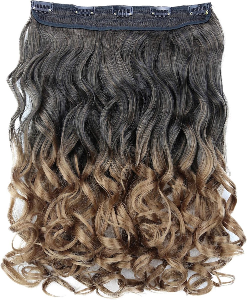 40cm Clip-In Haarverlenging Golvend Ombre Bruin Met Clips