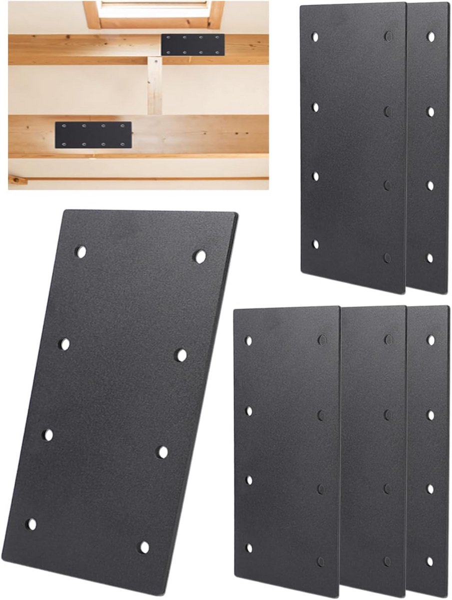 Set van 6 Stalen Reparatieplaten 23,5x11,4 cm, 3 mm Dik voor Hout en Constructie