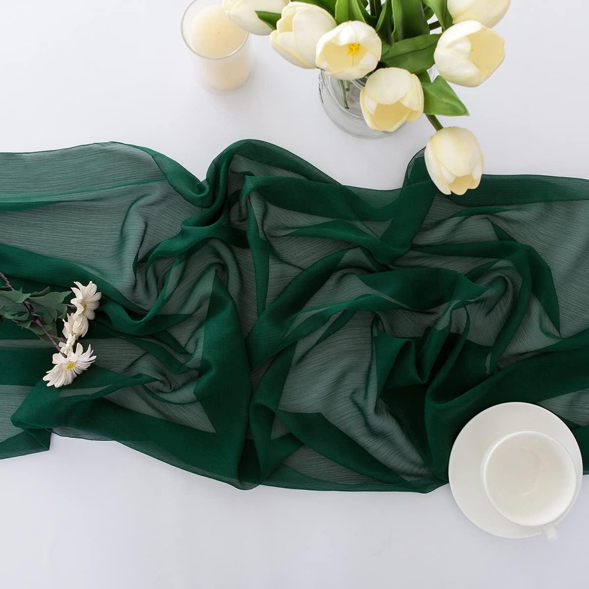Elegante Donkergroene Tafelloper van Chiffon voor Bruiloften en Feesten, 70x300 cm