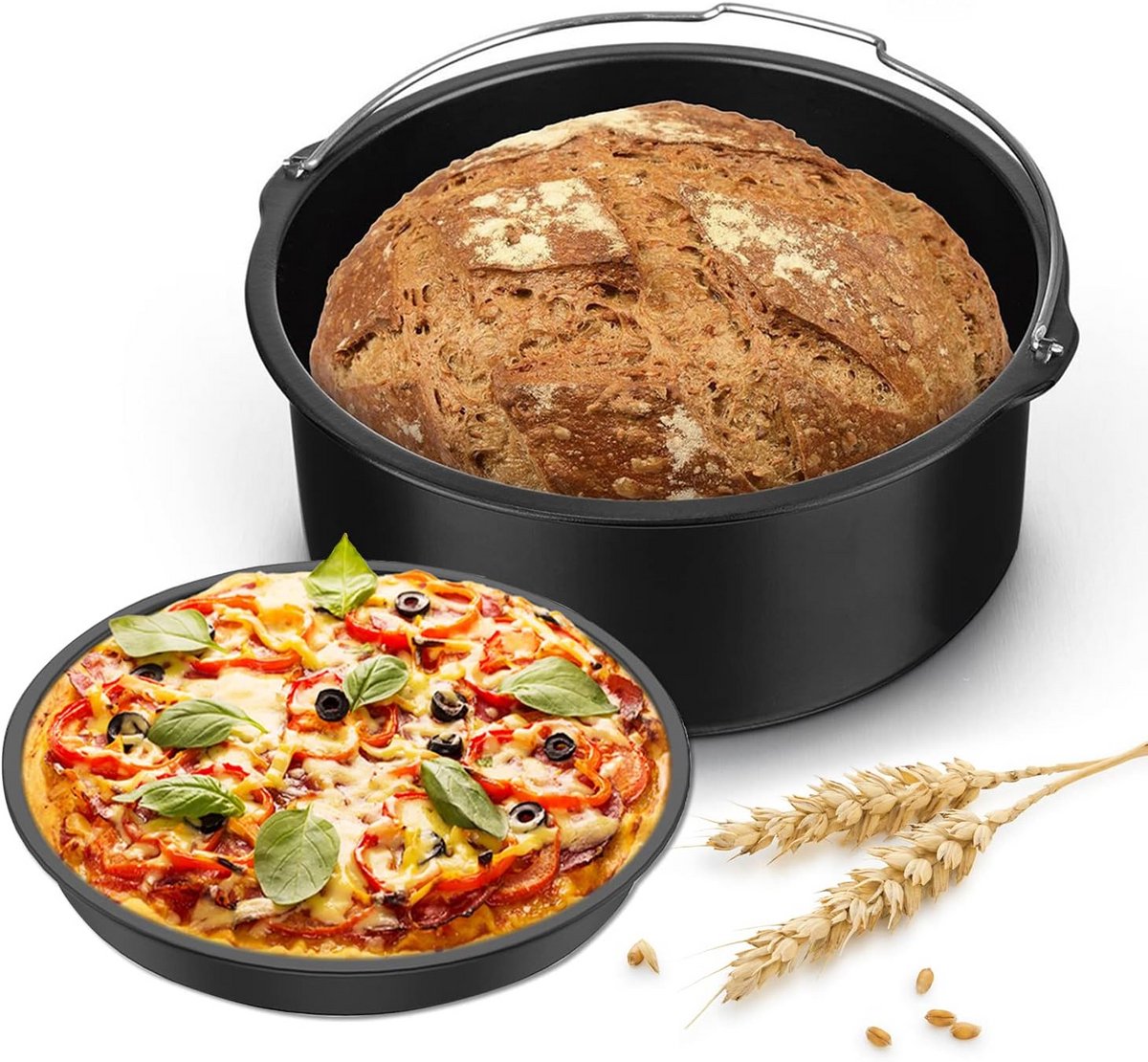 2 Delige Accessoireset voor heteluchtfriteuse: Bakvorm en Pizzapan 7 Inch
