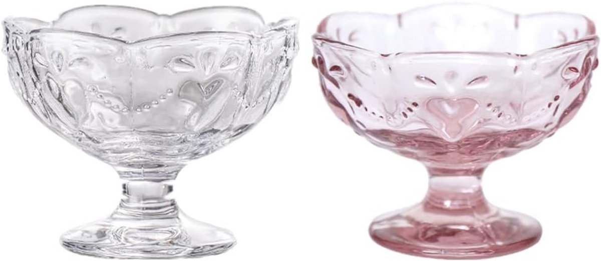 Set van 2 Vintage Glazen IJsschalen met Reliëf - Dessertkommen 140 ml